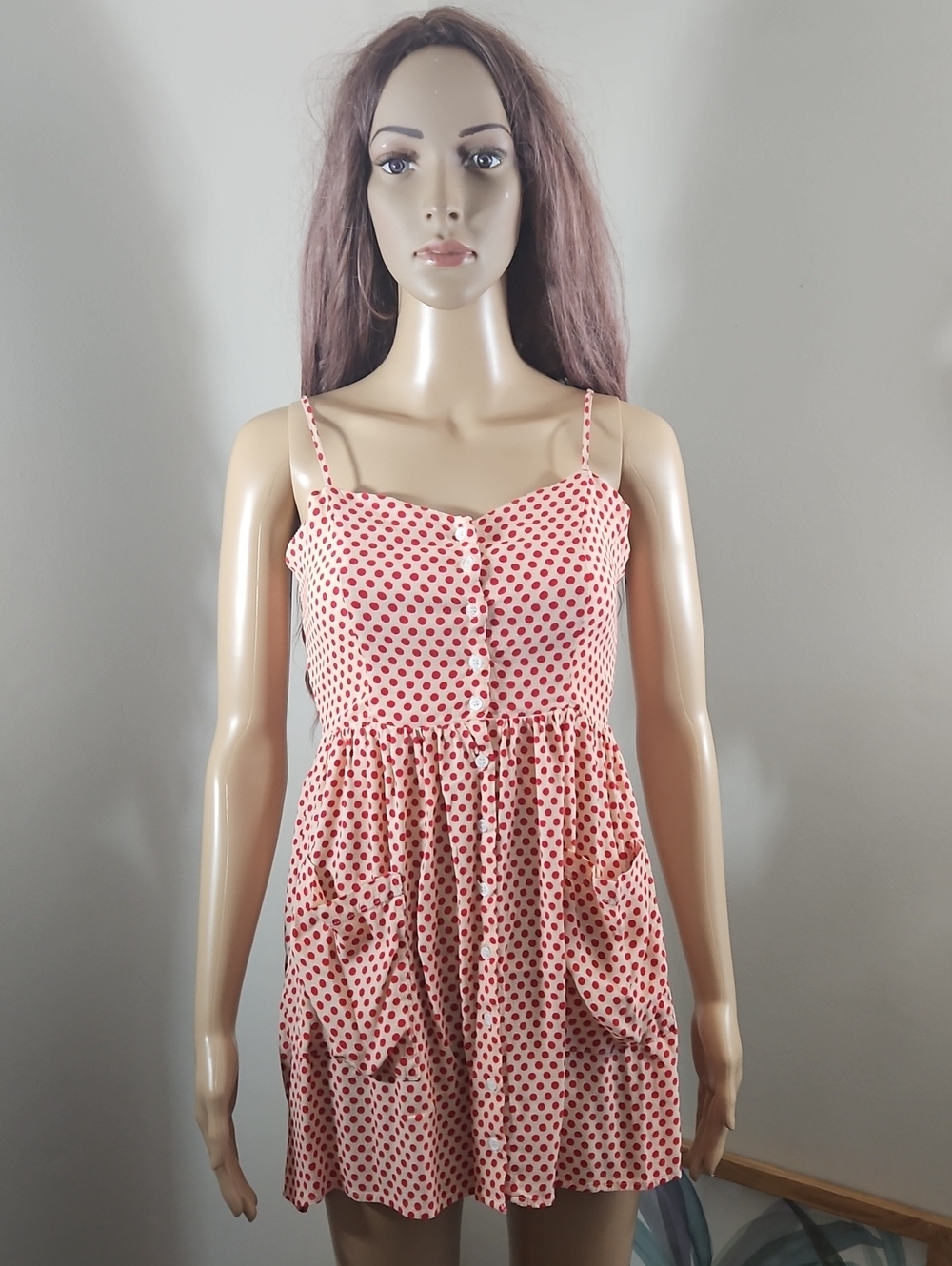 Forever 21 Red Polka Dot Spaghetti Strap Mini Dress